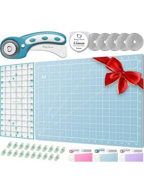 Turquoise Rotary Cutter Set - 45mm Fabric Cutter, Blades, Cutting Mat & Ruler
